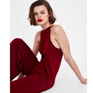 Wide-leg red knit jumpsuit